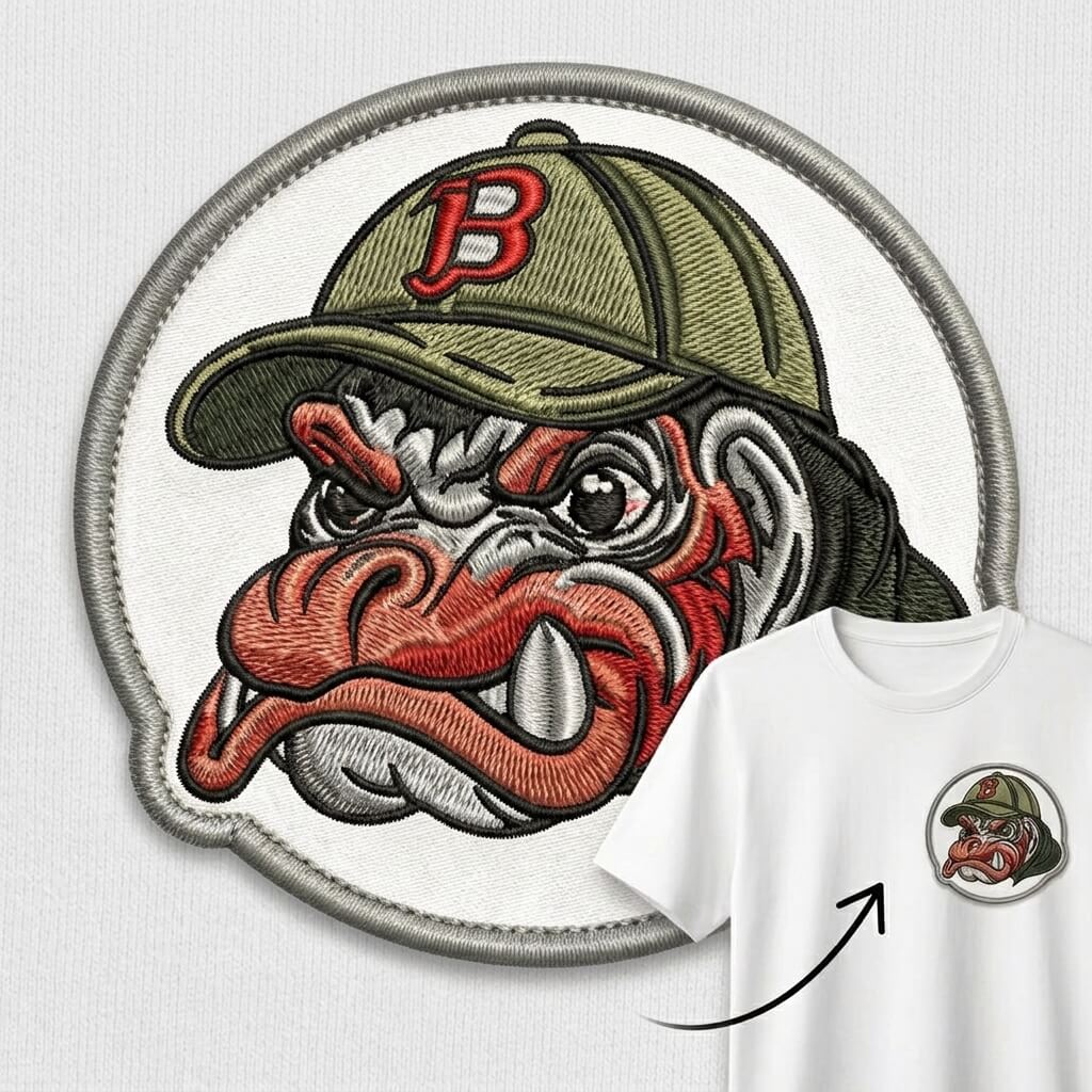 Embroidered patches displayed on apparel